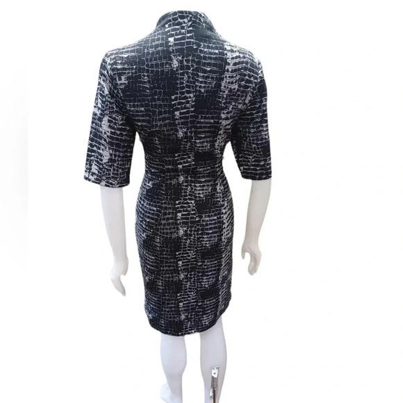 Connected Black Grey  Geometric 3/4 Sleeve Midi Dress Size 10 - Picture 2 of 11